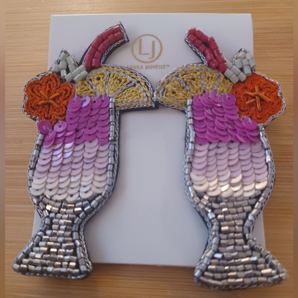 SEQUIN COCKTAIL EARRINGS NWT - Picture 2 of 2
